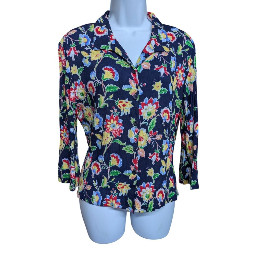 Napa Valley Vintage Women's Floral Button up Crinkle Blouse Size M